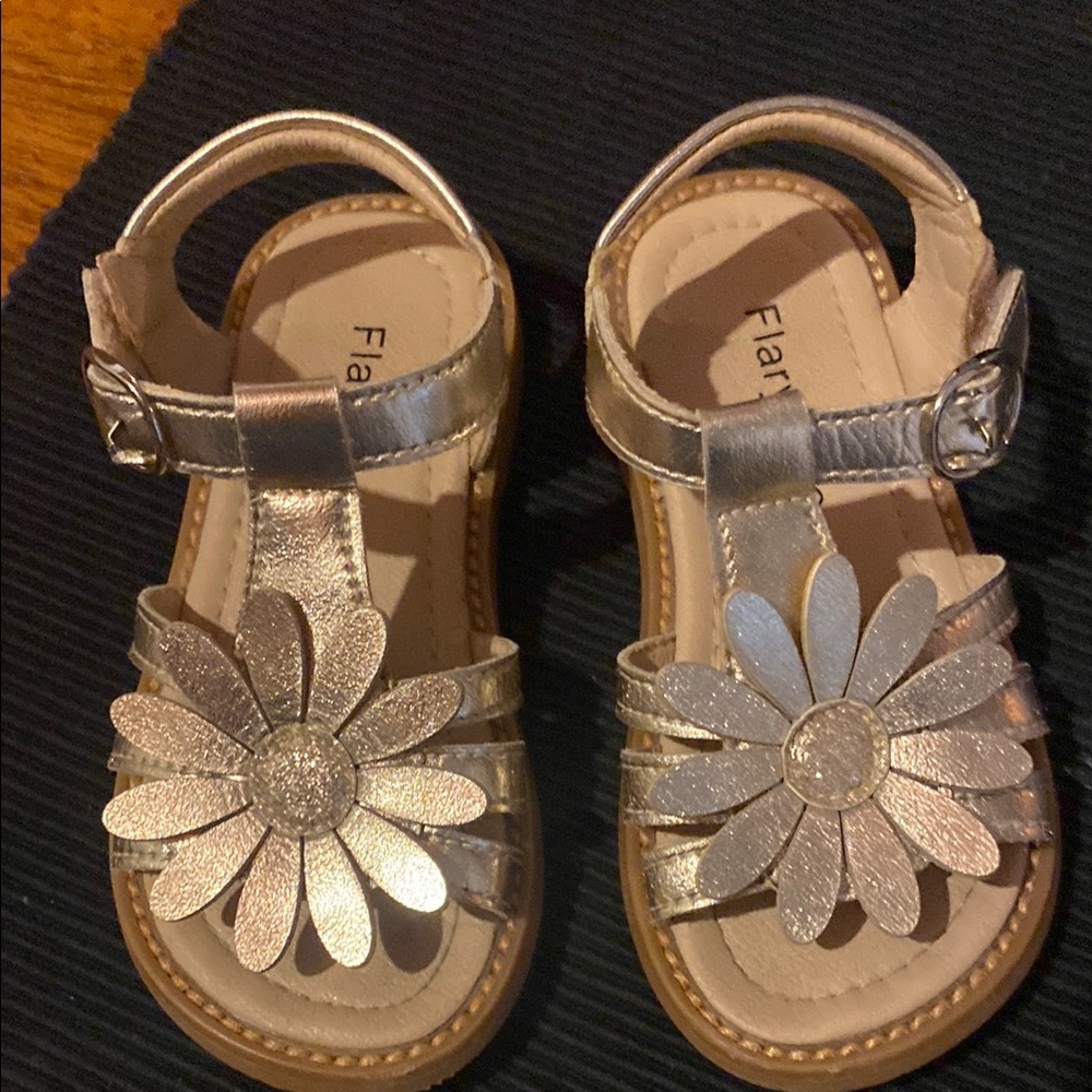 Kids Gold Sandals with Flower Design